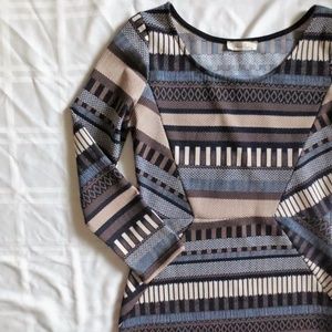 Blue & Tan Medium Geometric Bodycon Dress